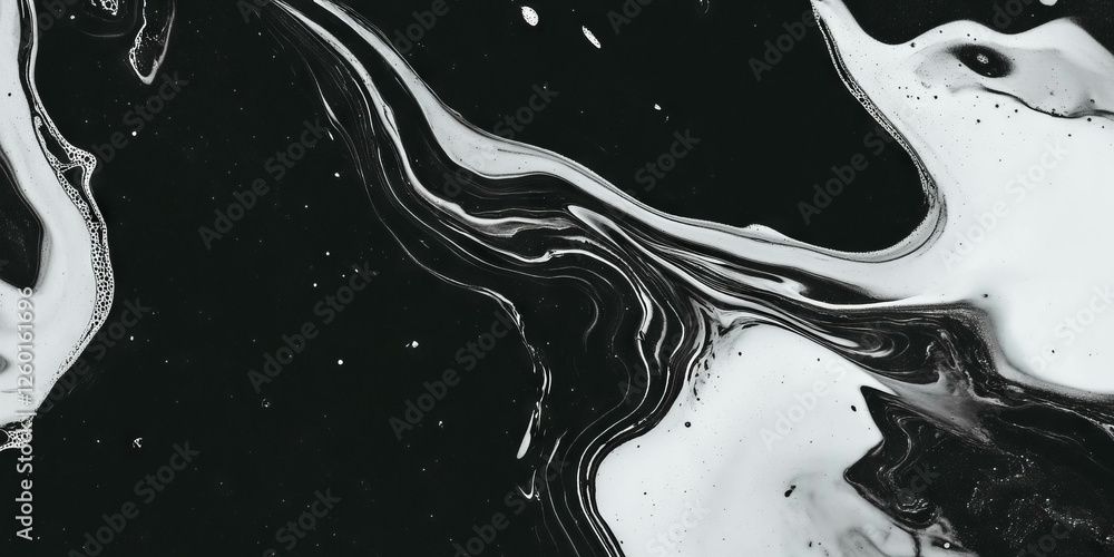 Poster Mottled grayscale texture with high contrast and overlapping patches on black background