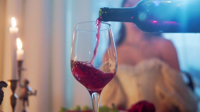 Retro date of a young couple. They sit at the table and drink wine, talk and joke. There are seafood on the table. 
They dance and watch the sunset. A beautiful young girl with a bouquet of roses.