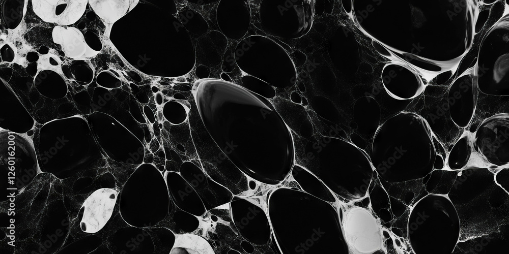 Poster Unique mottled grayscale texture with irregular patches on a black background