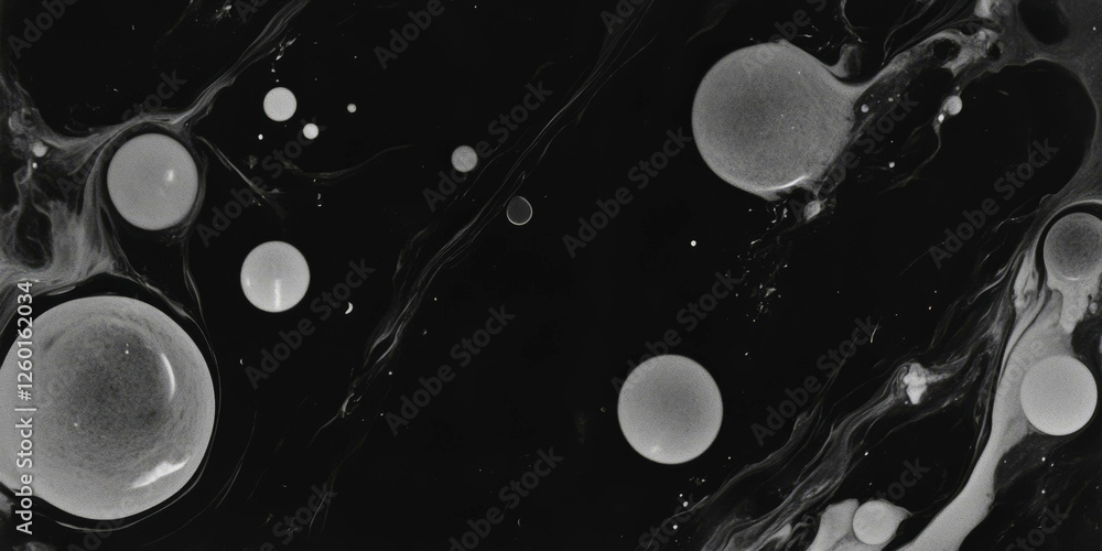 Poster Mottled grayscale textures with smooth circles on black create a striking visual effect