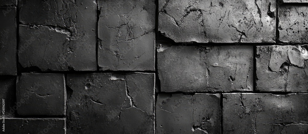 Aufkleber monochrome textured wall featuring cracked black stone tiles arranged in an uneven pattern creating 