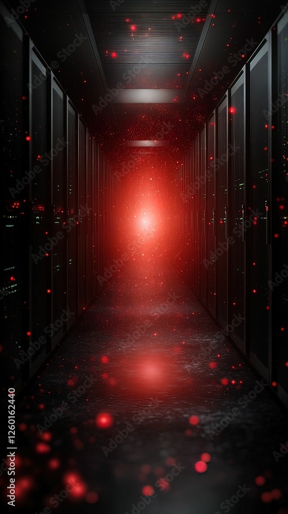 Aufkleber a dark corridor illuminated by a red light, with floating particles creating an eerie, futuristic at