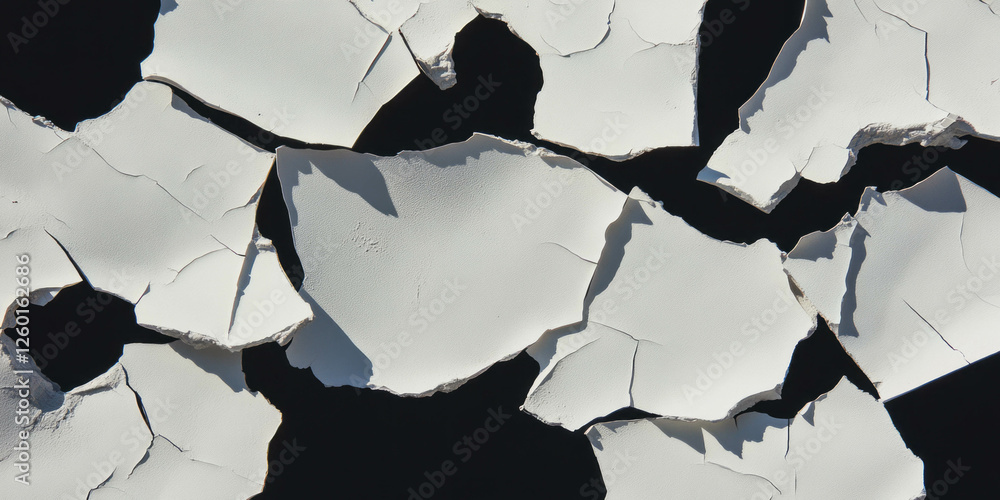 Poster Mottled grayscale texture with sharp edges and deep shadows on a black background