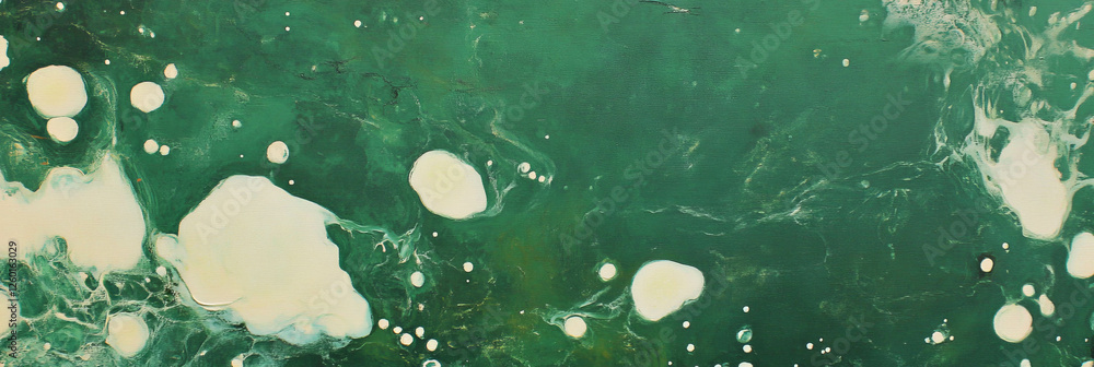 Poster texture of green and white with mottled patterns and scattered bright highlights in a serene setting