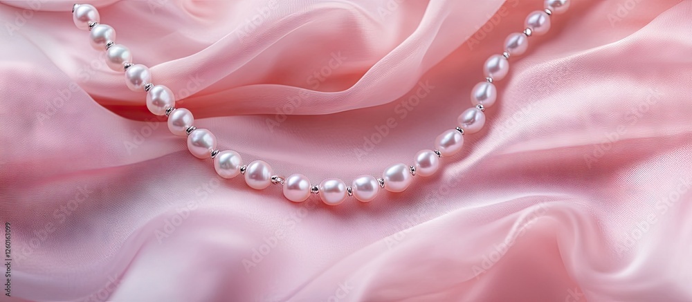 Poster elegant string of pearls elegantly draped on soft pink satin fabric creating a luxurious and timeles