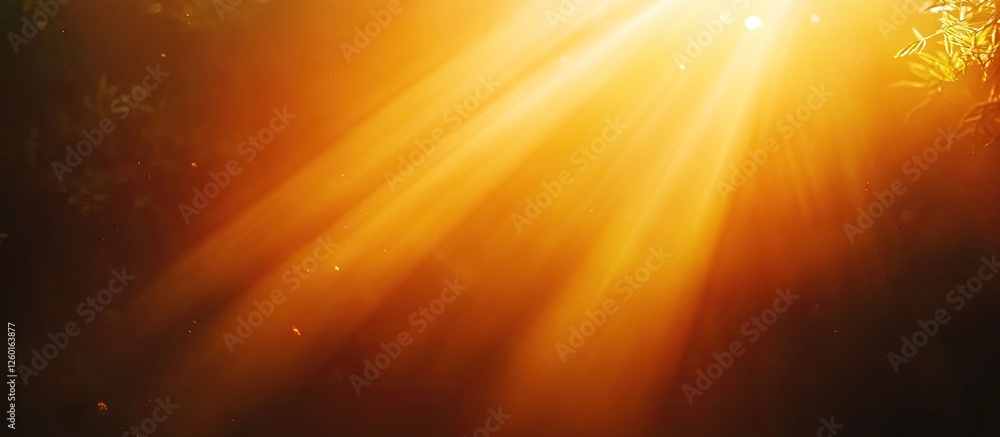 Poster golden sun rays illuminating a dark background with a soft gradient, highlighting the ethereal glow 