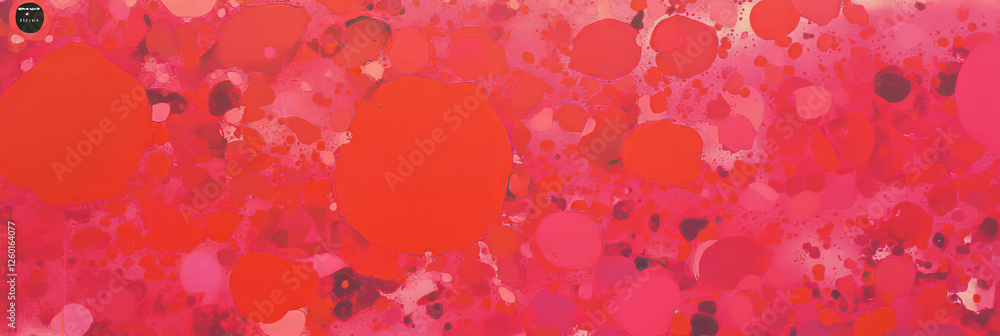 Poster mottled red and orange texture with vibrant overlapping patches across the surface