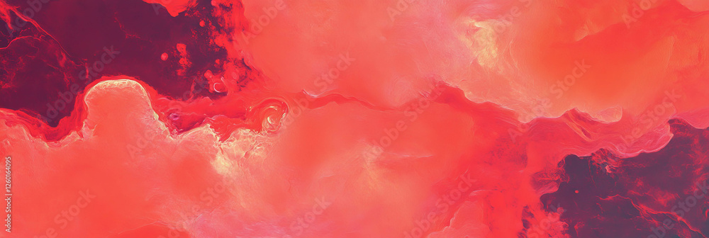 Poster Mottled red and orange texture with vibrant colors in dynamic patterns of overlapping patches