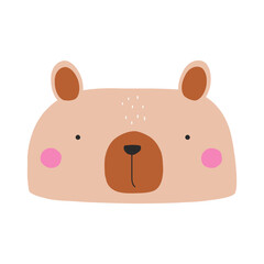 Funny cartoon capybara face. Kids graphic. Vector hand drawn illustration.