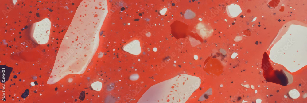 Poster mottled red and white textured surface with speckles and diffused light effects