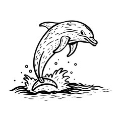 Dolphin jumping from water icon in vintage style
