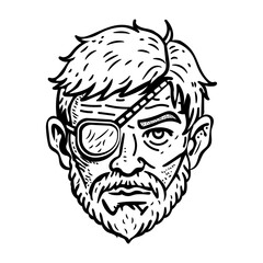 A vintage style icon of a character wearing eye patch