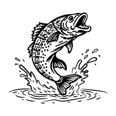 A vintage style icon of a fish jumping from water