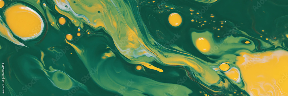 Poster Mottled yellow and green texture with sharp edges and bright highlights on a vibrant background