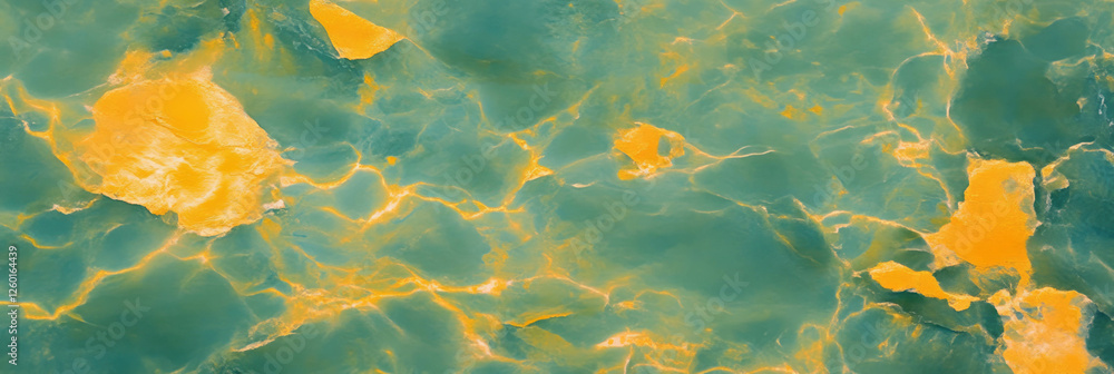 Poster mottled yellow and green texture with sharp edges and bright highlights in a fluid composition