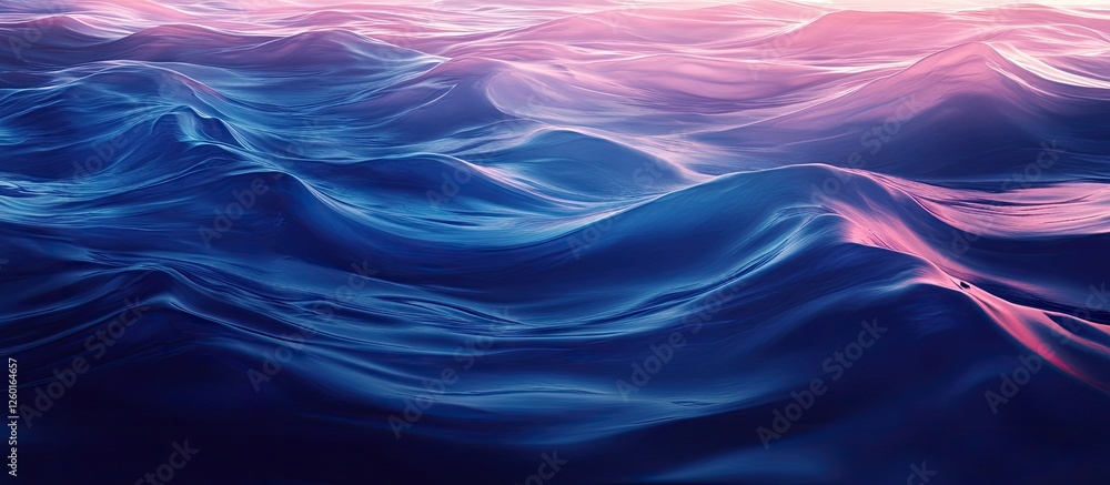 Poster vibrant ocean wave in deep blue and soft pink hues creating a tranquil atmosphere with smooth undula