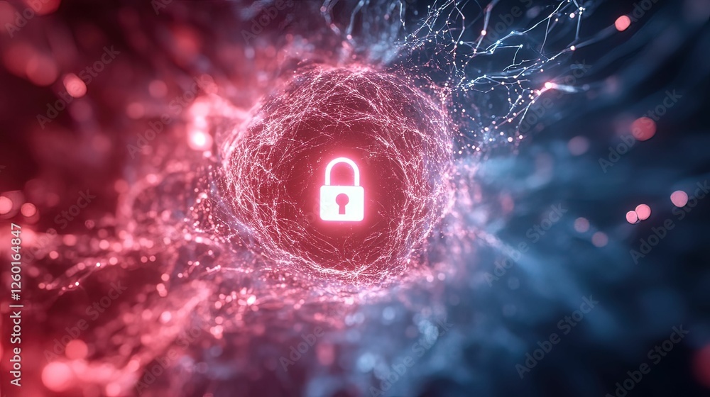 Aufkleber glowing padlock in vortex abstract digital cybersecurity concept dark background high-tech viewpoint