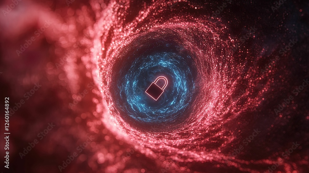 Aufkleber glowing padlock in a compressed vortex abstract digital visualization cosmic environment close-up vi