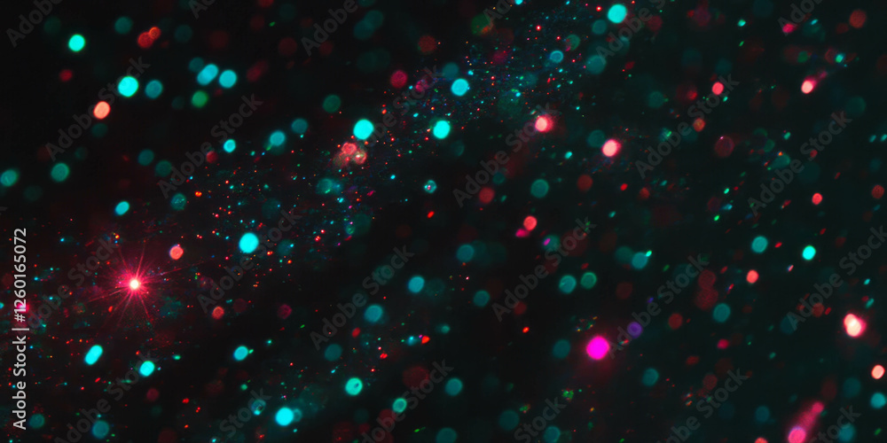 Poster Layered bokeh texture with complex light refractions and sparkling hues on a black background