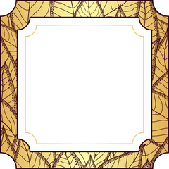 Vector elegant frame with golden leaves pattern isolated on a transparent background