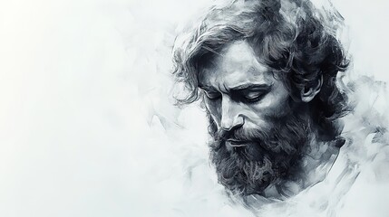 messiah sketch of a man on a white background copy space