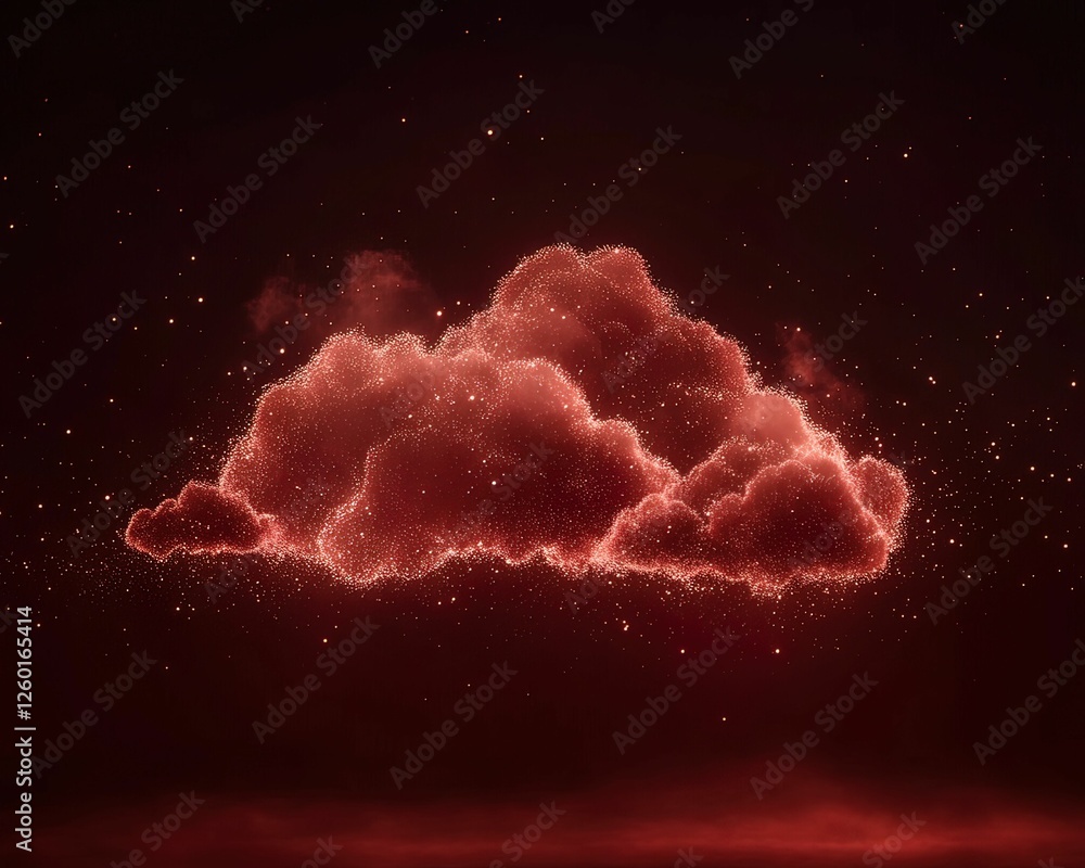 Poster abstract glowing red clouds illustrating compressed scale digital dark environment conceptual viewpo