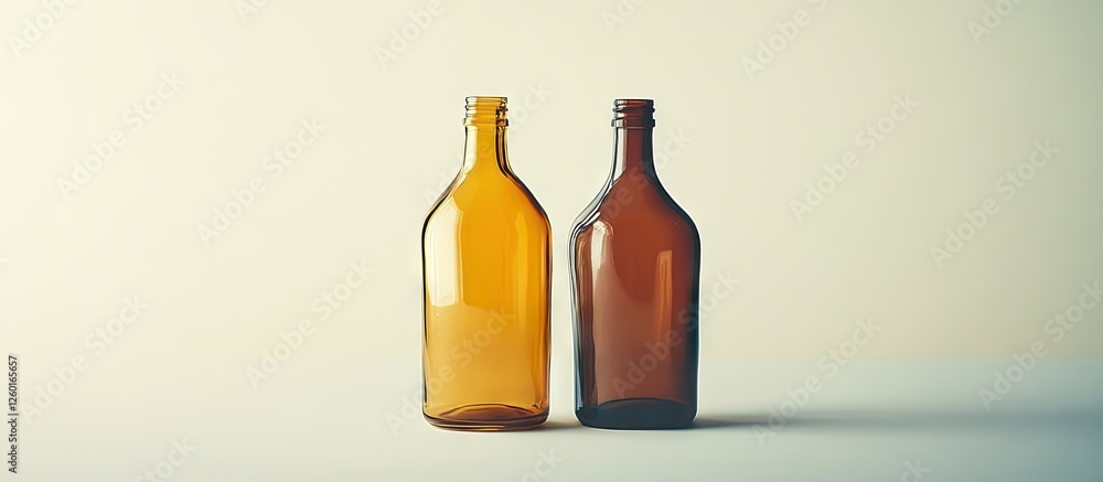 Aufkleber retro glass bottles displayed on a white backdrop with warm amber and brown tones creating harmoniou