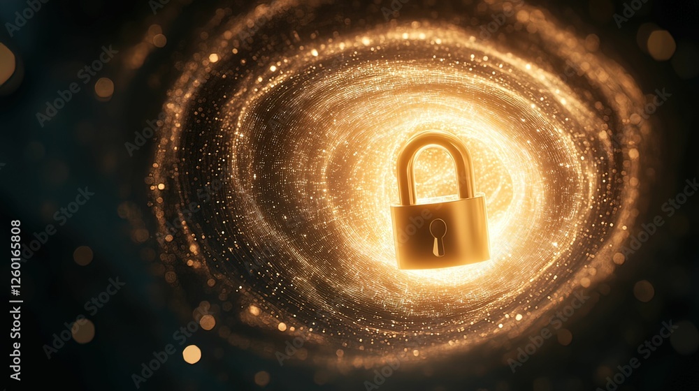 Poster Artistic representation of a radiant padlock digital space graphic cosmic environment abstract view security concept