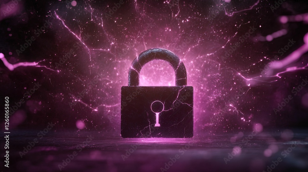 Poster vibrant padlock cracking under pressure digital creation dark environment abstract viewpoint concept