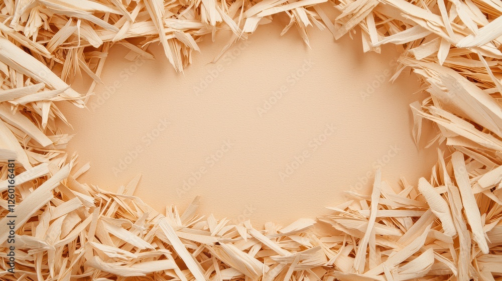 Poster pulp fiber concept, bright natural pulp strands frame for crafting projects with empty space for cus