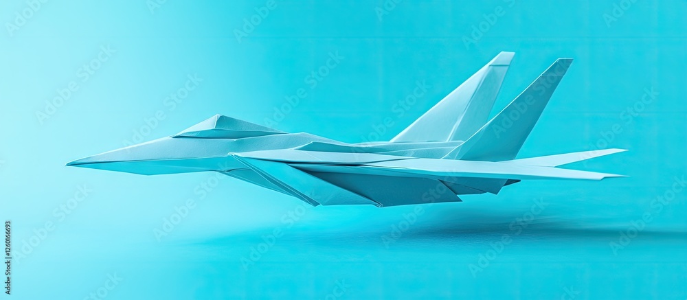 Aufkleber origami f-15 eagle jet fighter in light blue against soft turquoise background with sleek angular de