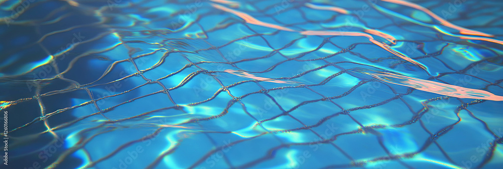 Poster Nylon netting texture alongside smooth water ripples reflecting light patterns