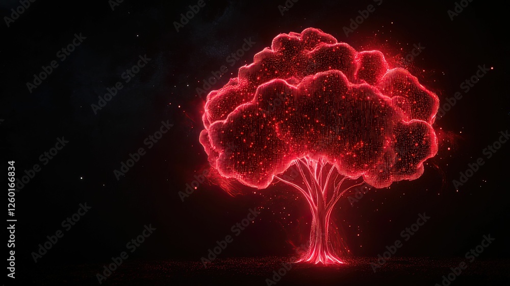 Poster glowing digital tree visualization abstract design digital dark background futuristic concept