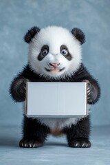 Adorable Panda Cub Holding a Blank Box