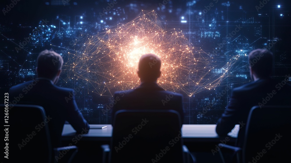 Aufkleber strategic planning session modern office digital data visualization high-tech environment collaborat