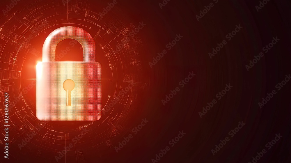 Poster cyber padlock representation high-tech environment digital security concept compressed scale futuris