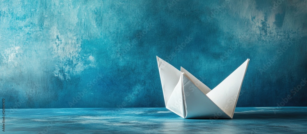 Poster white origami fortune teller on a turquoise background with soft textures and shadows highlighting i