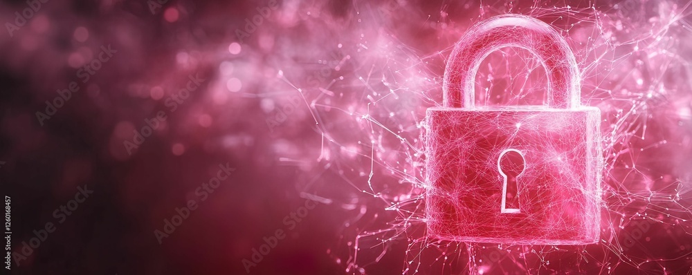 Poster abstract glowing padlock symbolizing cybersecurity digital space graphic design tech environment clo