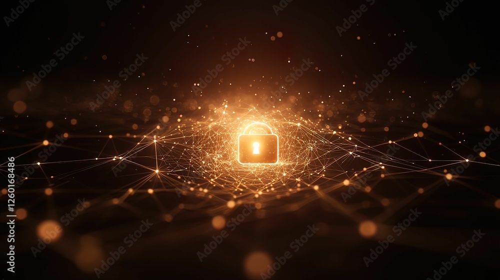 Poster interconnected abstract glowing padlock symbolizing security digital realm 3d visualization dark bac