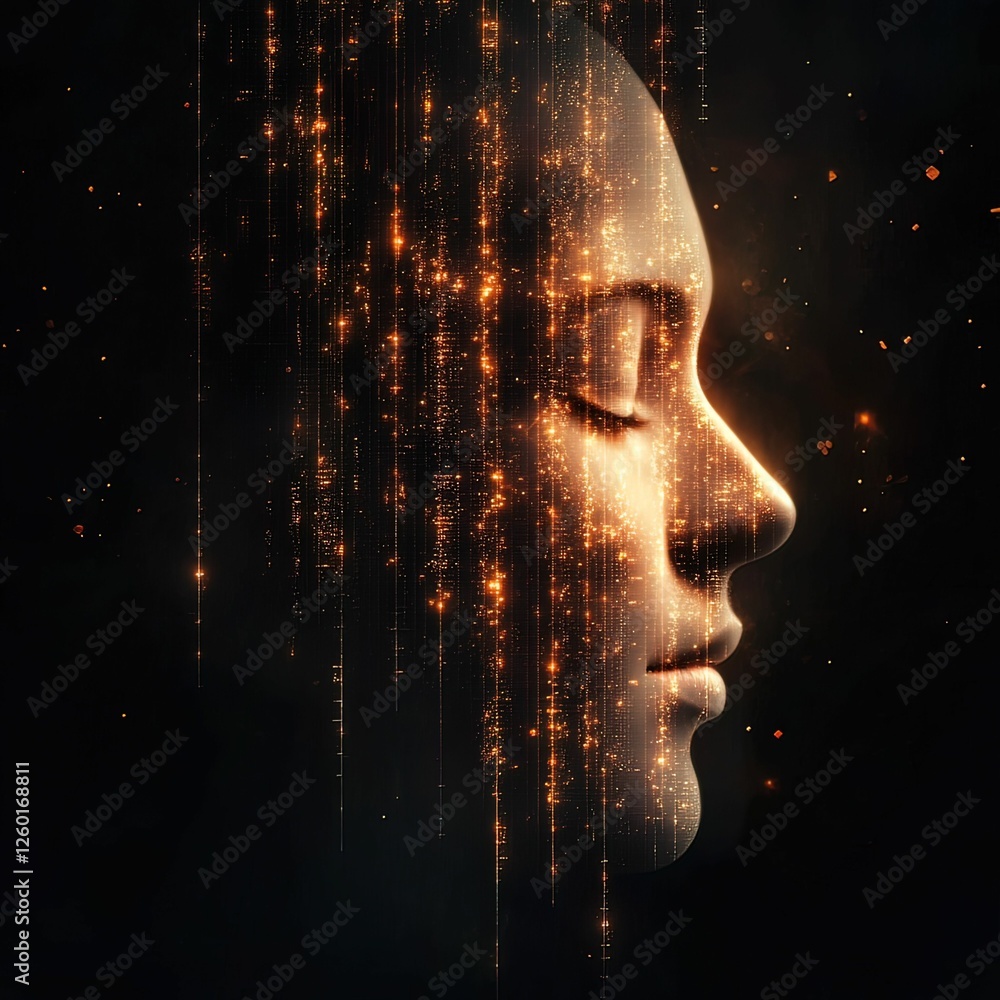 Aufkleber abstract design of human faces trapped in compressed space digital mysterious environment close-up c