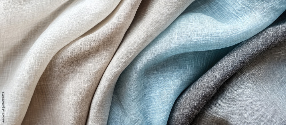 Poster textile background of soft gray and light blue fabric with smooth flowing drapes creating a harmonio