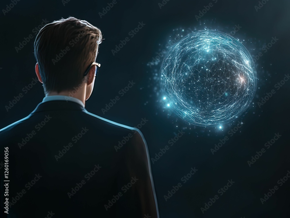 Aufkleber advanced ai hologram displays global strategies virtual office digital futuristic setting eye-level 
