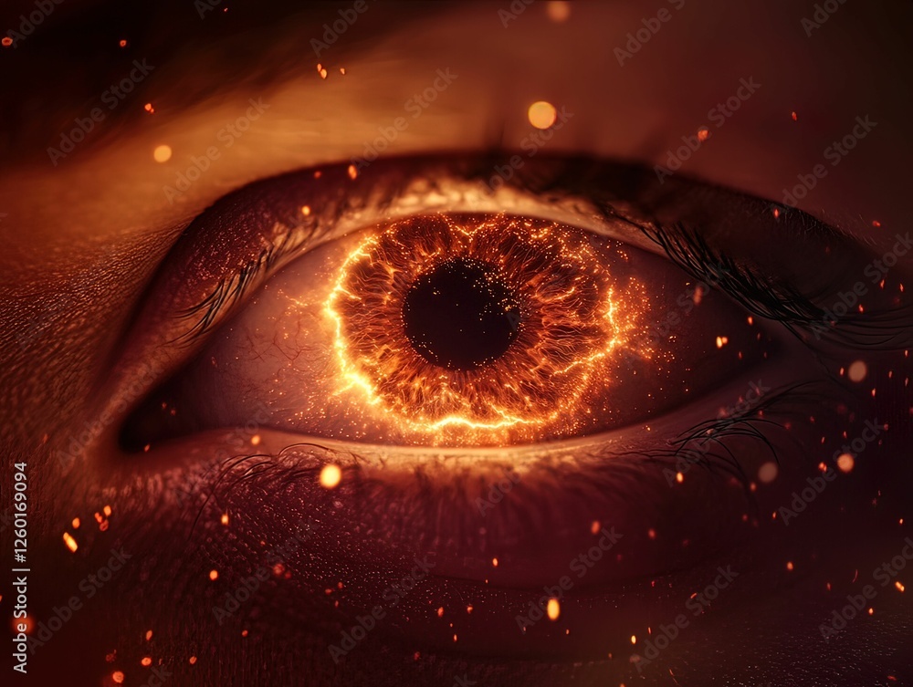 Aufkleber digital eye surrounded by glowing particles abstract futuristic environment close-up view visual con