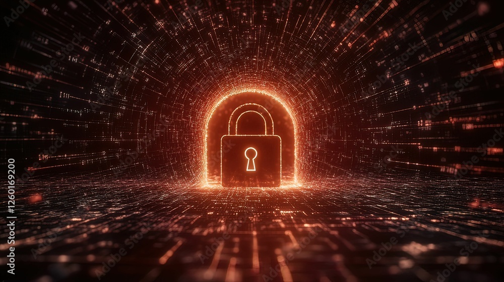 Poster glowing digital lock in a compressed grid cybersecurity futuristic environment abstract viewpoint di