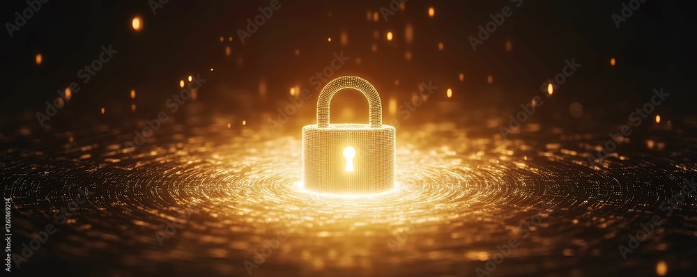 Poster artistic glowing padlock surrounded by intricate digital patterns abstract space digital artwork cre