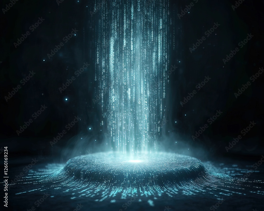 Poster glowing streams of data leak digital realm artistic representation dark environment abstract viewpoi