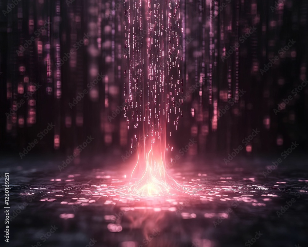 Poster glowing streams of data leak in abstract visualization digital realm artistic representation sci-fi 