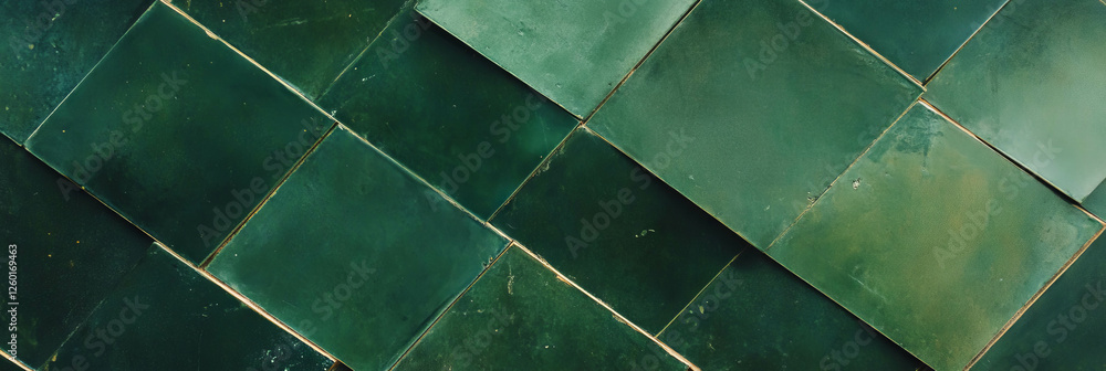 Leinwandbilder Overlapping square pattern texture with muted greens and smooth glazed surface