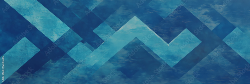 Poster Overlapping triangles pattern with muted blues and smooth glazed texture for dynamic design