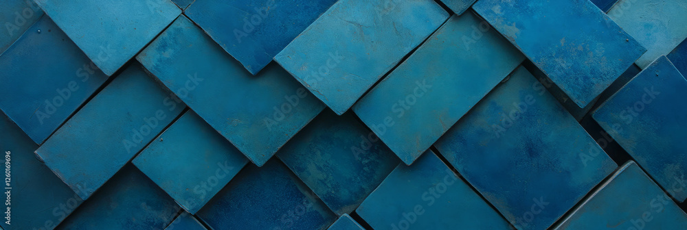 Poster Overlapping triangular pattern in muted blues with a smooth glazed surface and modern design